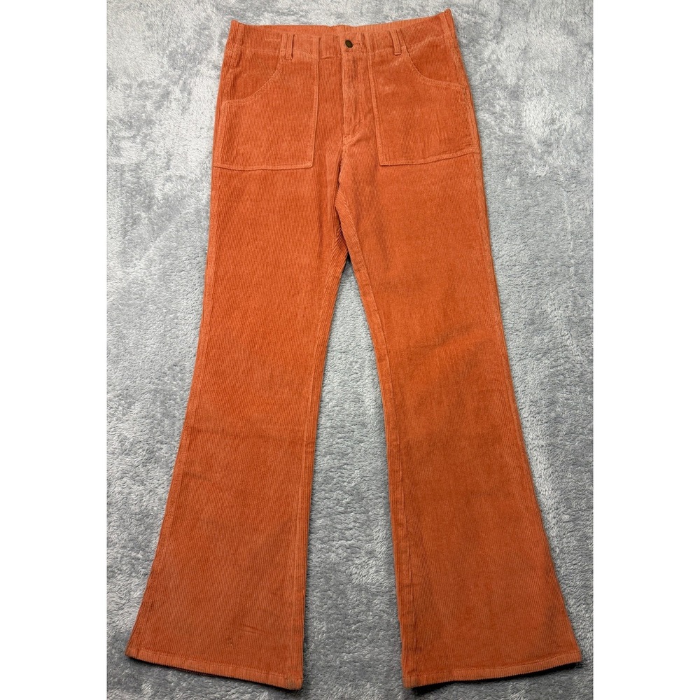 Hammies Santa Barbara Pants Mens Size 36 Orange Corduroy Flare Leg Bell Bottom